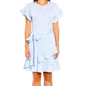 Michael Kors Striped Ruffled Faux-Wrap Dress